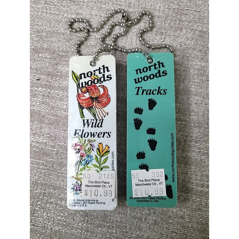 North Woods Wild Flowers &‎ Tracks Double Sided Plastic Card Set Key Chains NEW